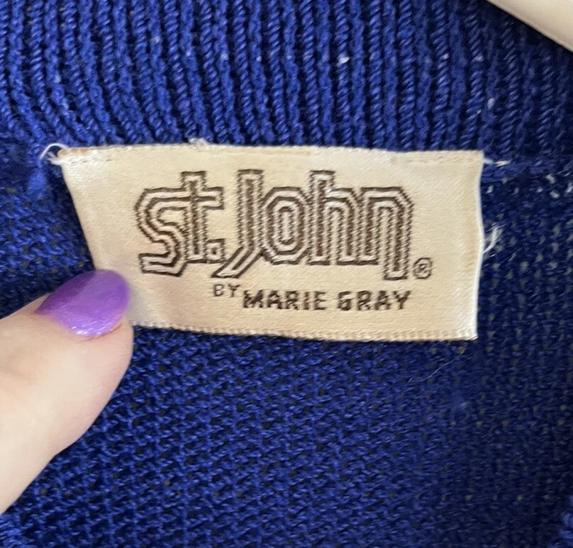 Vestido St John Tejido Marie Gris AZUL Santana Dorado Botón Cintura Reunida Talla 6 Usado en Excelente Condición Foto 2 de 4