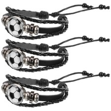 3 Pcs Soccer Player Bracelet Football Charm Wristband Bracelet for Boys Mens