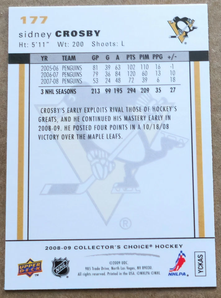 2008-09 UD Collector's Choice Sidney Crosby #177 - Image 2 of 2