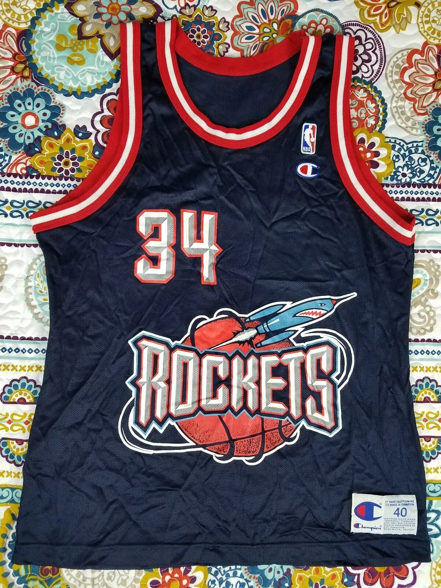 Men 34 Hakeem Olajuwon Jersey Blue Houston Rockets Jersey Hardwood Classics