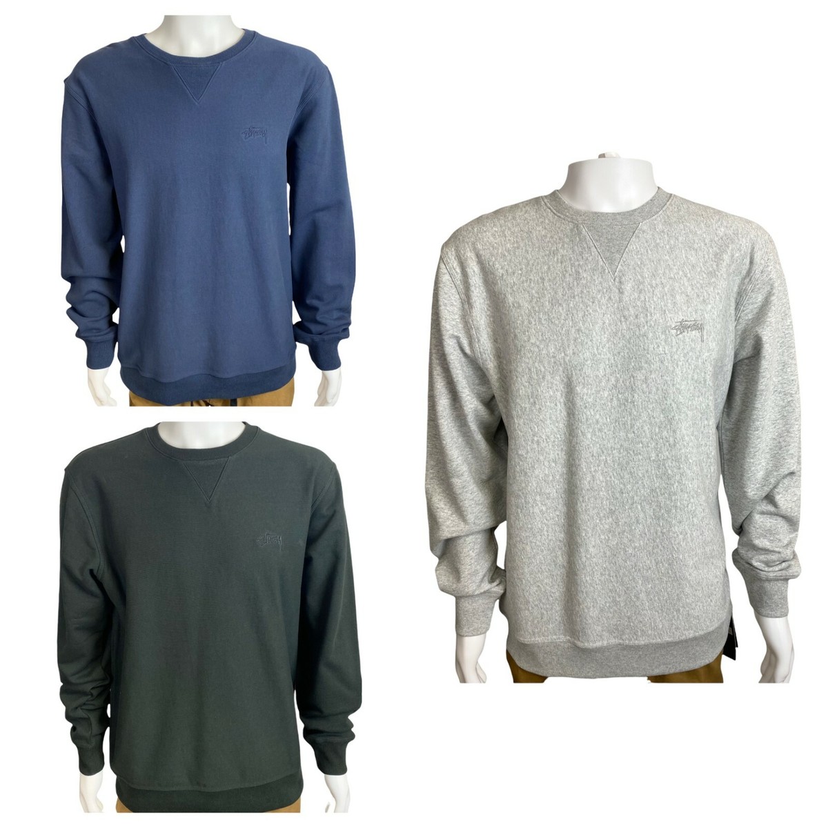 Stussy Mens Stock Long Sleeve Terry Crew Neck - Black / Navy