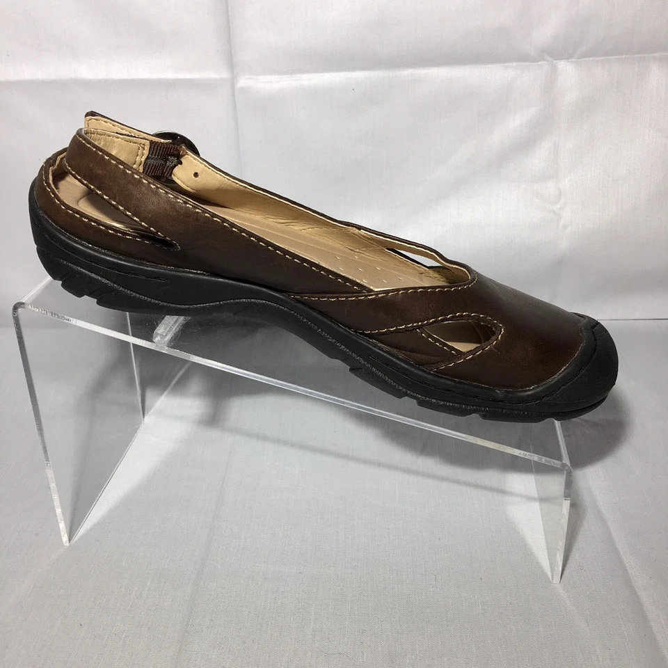 Zuecos con cordones Keen Cush para mujer talla 7M cuero marrón hebilla-correa sin cordones planos Foto 4 de 4