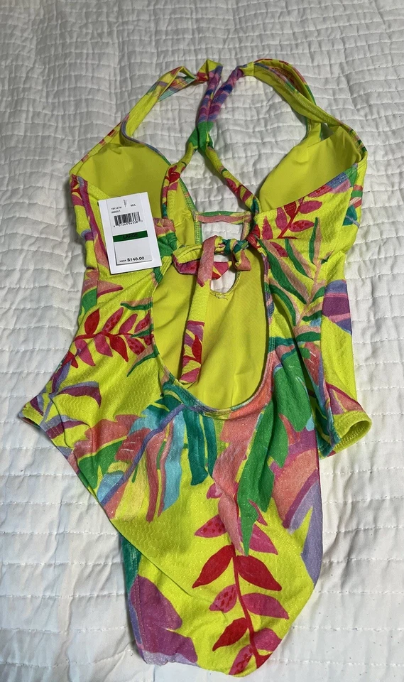 Traje de baño de una pieza con estampado floral de neón multicolor BECCA para mujer talla LG Foto 3 de 4