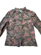 Janeville Corduroy Patterned Fitted Button-up Floral Fall Or Spring Jacket Sz 8