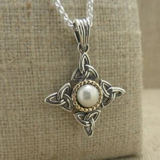Small Sterling Silver & 10K Freshwater Pearl Aphrodite Cross Keith Jack Boxed