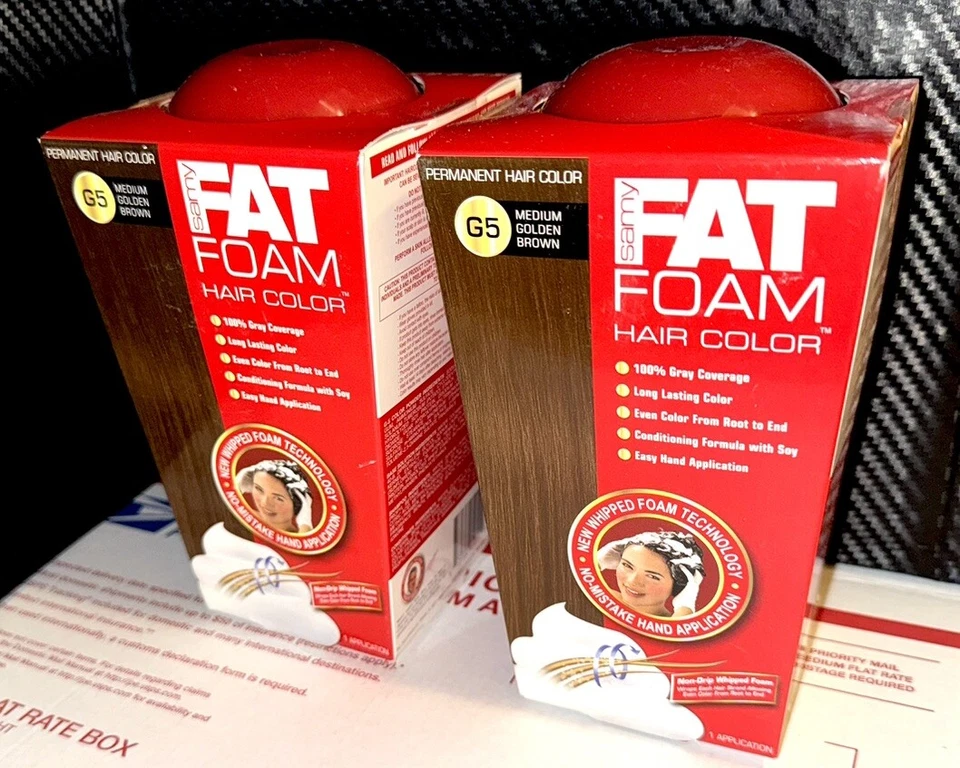 Lote de 2 colores de cabello Samy Fat Foam nuevos/sellados mediano dorado marrón G5 descontinuados Foto 3 de 3