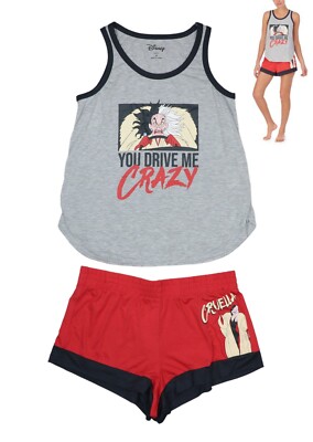 Disney Cruella Drive Me Crazy Tank Top & Shorts 2-Piece Women's Pajama Set NWT
