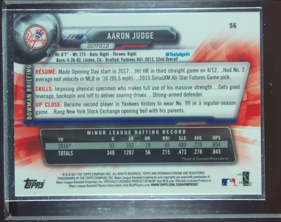 2017 Bowman Chrome Aaron Judge RC 56 Yankees eBay