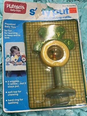 VINTAGE 1979 PLAYSKOOL BABY TOY STAY PUT SUCTION CUP RATTLE NOS TEETHER