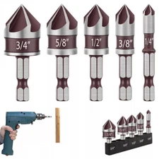 5Pcs Countersink Drill Bit Set 1/4'' Hex Shank HSS Woodworking Pilot Screw Holes