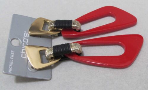 CHICO’S Long Red Lucite Dangles Gold Tone Silver 3.5” Post Earrings $35 NOC - Picture 4 of 14