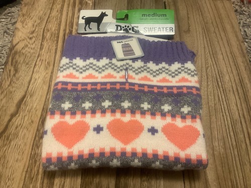 Dog Sweater (Beagle/Standard Poodle )Medium, Pink Hearts Purple Gray White - 第 1/5 張圖片
