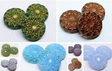 18MM RUTKOVSKY CZECH PRESSED GLASS FLAT ROUND DISC ORIGAMI SPACER BEADS - 3PCS