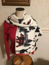 Brand New Christmas Scarf.Super Soft, Everest Plaid Animals In Line. 3 Sizes.