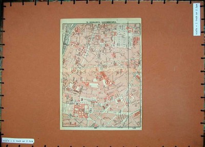 Alter Vintage Druck 1924 Farbkarte Straßenplan Invalides Luxemburg Frankreich 20.