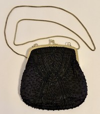 Women s 1960 s La Regale Black Beaded Evening Bag With Chain Strap VTG Fashion