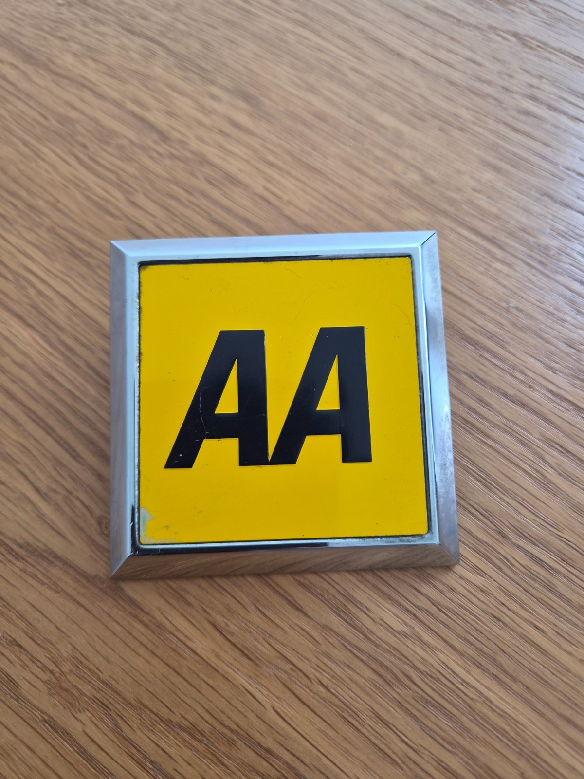Vintage AA Square Yellow Car Badge 3 x 3" inch Metallic 1967 on