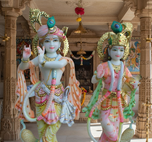 18" Gorgeous Marble Lord Radha Krishna Statue Rajasthani Hand Painted Arts Decor - Picture 4 of 7
