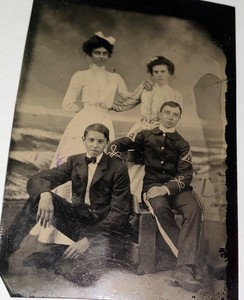 Rare Antique Victorian American Young Men & Women, Military Cadet Tintype Photo!