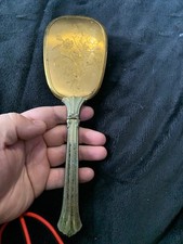 Vintage Metal Ornate Hairbrush - Gold / Brass Tone /w Flowers- Used