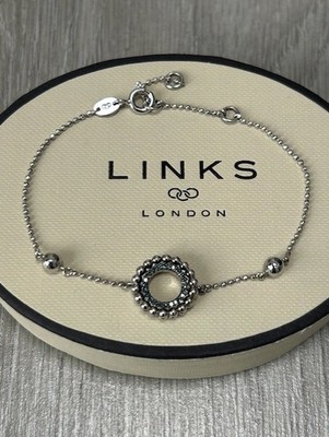 LINKS OF LONDON EFFERVESCENCE BLUE DIAMOND PEARL STERLING SILVER BRACELET RARE 