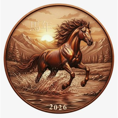 2026 Lunar Year of the Horse HR 1 Kilo Copper .999 Medal In BOX
