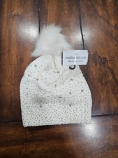 Sequin Pom-Pom Beanie Ivory With Silver And Pearl Sequins New