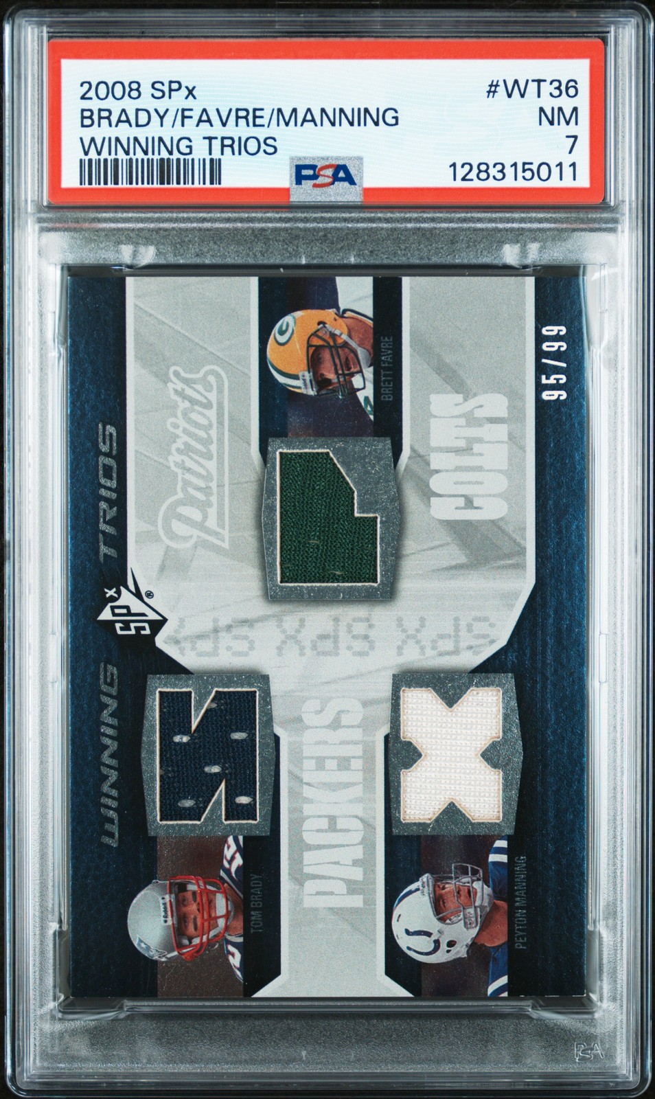 2008 SPX WINNING TRIOS #WT36 BRETT FAVRE PEYTON MANNING TOM BRADY 95/99 PSA 7