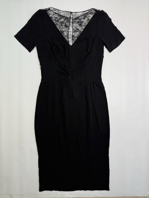 Nina Ricci Black Silk Sheath Dress Lace V-Neck Paris Size 36 XS #3