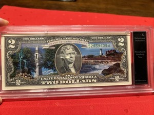 Massachusetts Two Dollar $2 Dollar Note Colorized Bradford Exchange Uncirculated