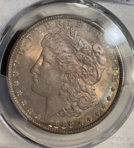 1886 Morgan Silver Dollar PCGS MS 64  Bag Toned, Unique Cresent Moon Toning Obv