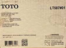 Toto LT587#01 19"x15" Lavatory, Undercounter Mount, Cotton White