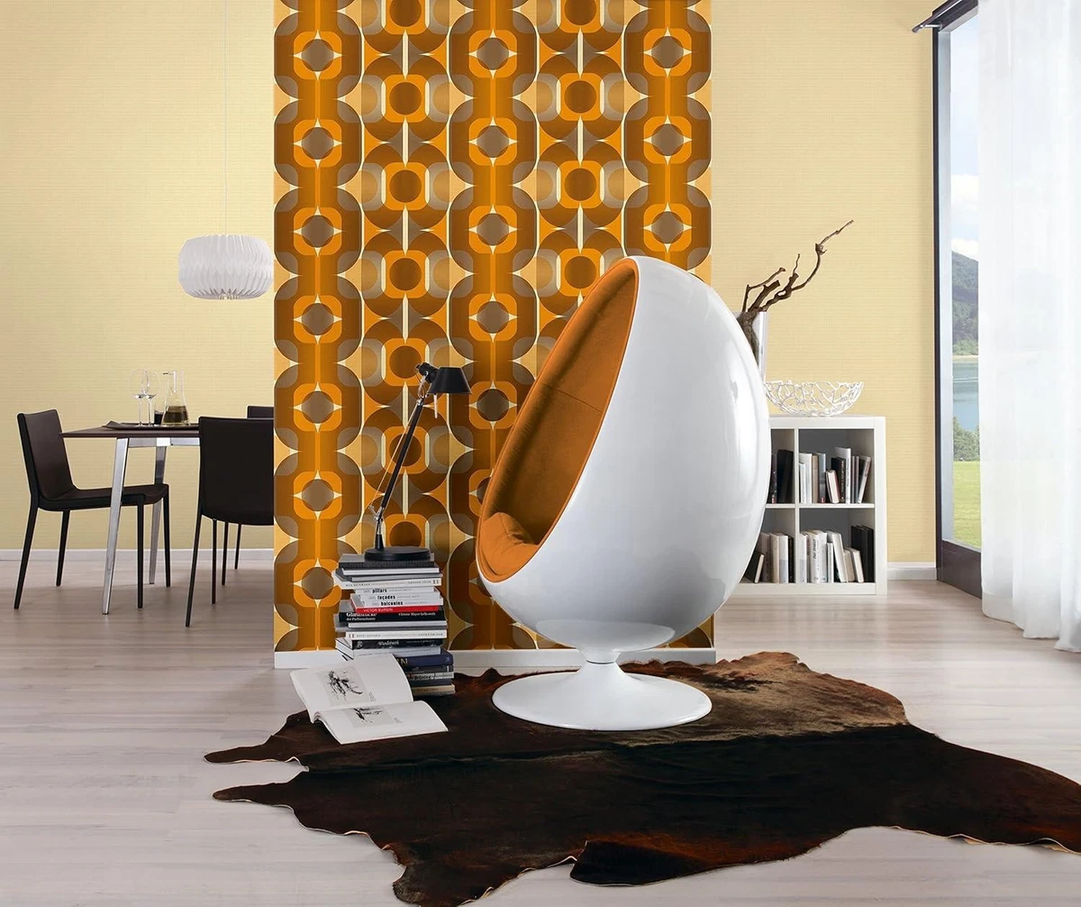 Papel Pintado AS Creation Geometric Star Años 70 Retro Marrón Naranja Pegar La Pared Vinilo