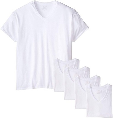 Fruit of the Loom Men's White V-Neck Tee 5-Pack - Sizes 2X