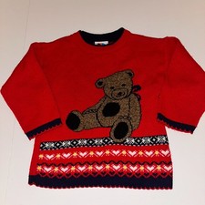 VINTAGE red TEDDY BEAR SWEATER by Kids  More Sears 90s Sweater Girls Size 4T
