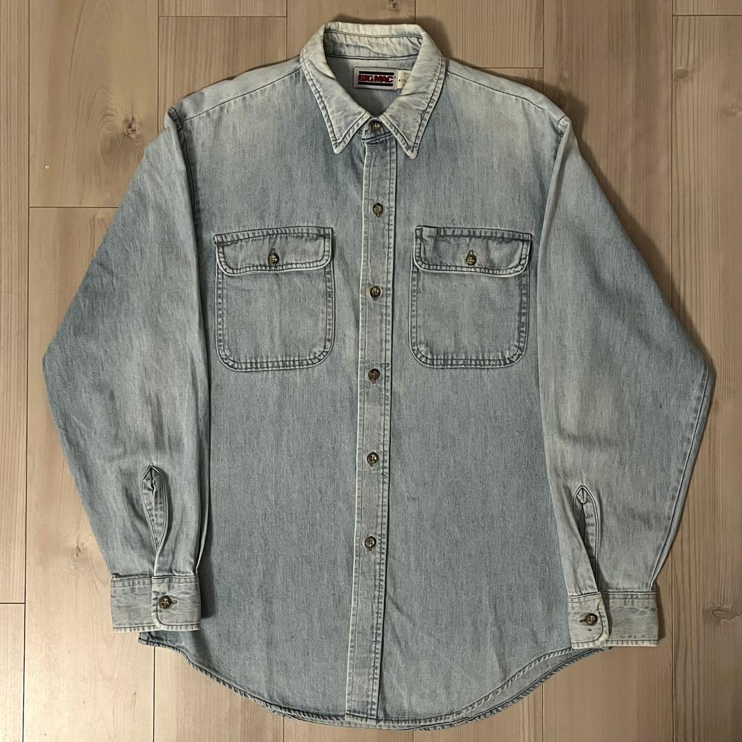 BIGMAC 80s Plaid Flannel Shirt Denim Color Size M Vintage