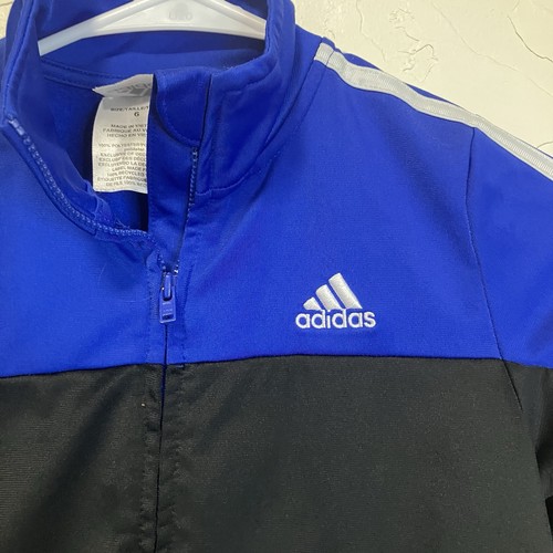 Adidas Boys Sz 6 Blue & Black Full Zip Unlined Athletic Jacket - Picture 3 of 7