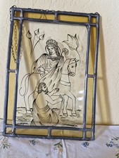 Altes Bleiglasbild / Glasbild im Metallrahmen – dekoratives Fensterbild