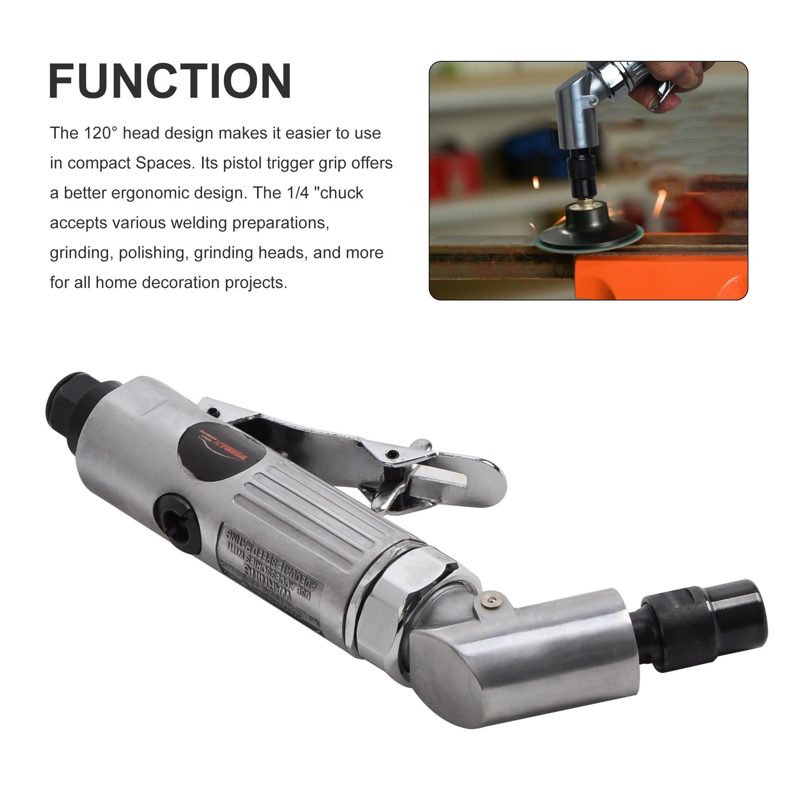 WINMAX TOOLS AUTOMOTIVE Pro 120° 1/4" Air Angle Die Grinder Cutting Grinding ...