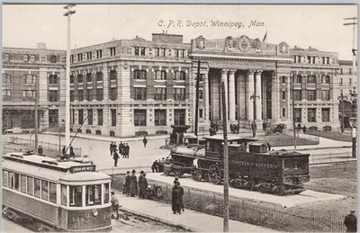 CPR Depot Winnipeg Manitoba MB Countess Dufferin Streetcar Postcard H78