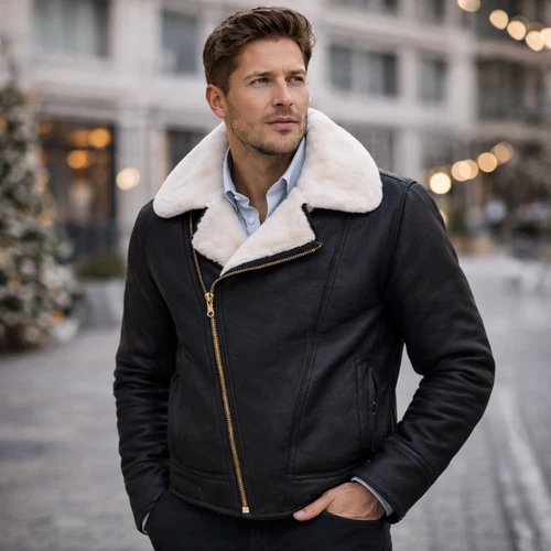 Men’s B3 Aviator Jacket Shearling Sheepskin Leather Bomber Flight Coat Winter image 5