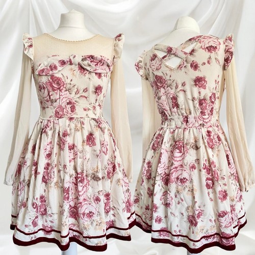 Liz Lisa romantisches Kleid mit Blumenschleife, Rosenprint und Samtbesatz - Bild 7 von 7