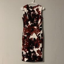 Calvin Klein Floral Sheath Dress Women’s Sz 4 Maroon & White Sleeveless Wedding