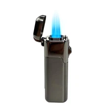 Cuboid Shaped Quad Flame Cigar Torch Lighter Adjustable Refillable Silver