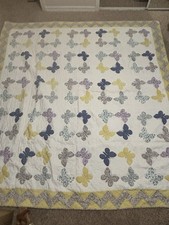 VTG Handmade Butterfly Applique Quilt Hand Stitched Grandmacore 86x82