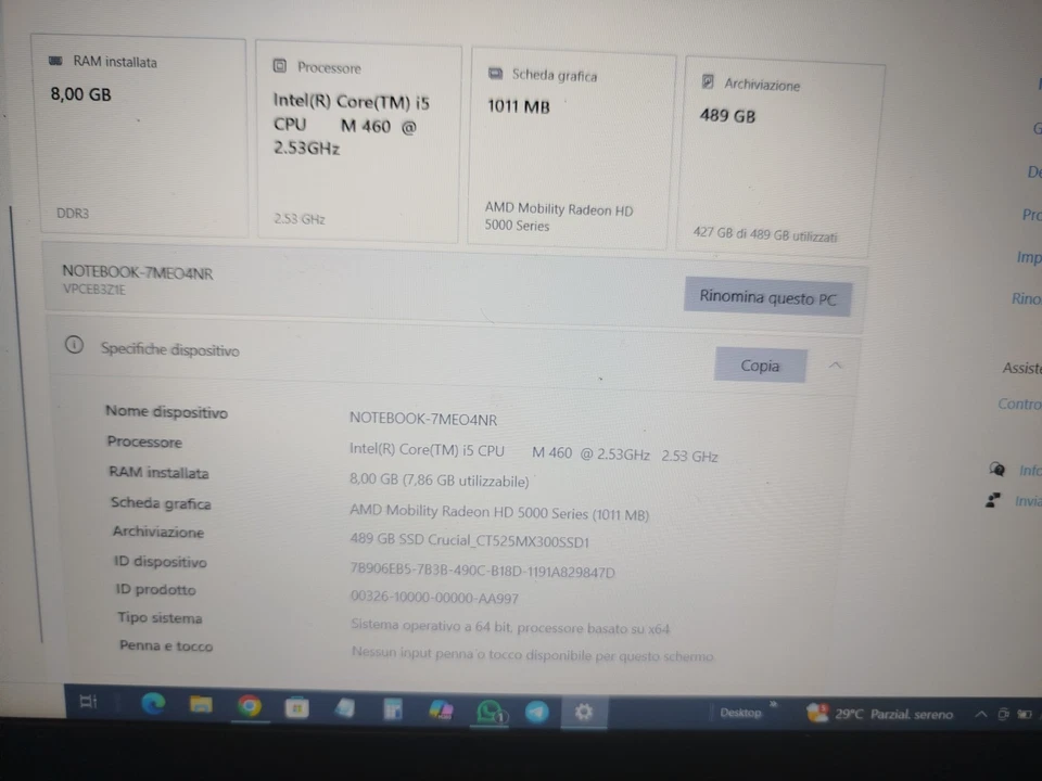 Sony Vaio PCG-71211M Intel i5 2,53GHz Radeon HD 5650 8GB 525GB SSD Crucial - Immagine 2 di 4