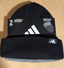 ADIDAS BEANIE CAP BLACK AND GREY PERFORMANCE FOLD 2 PACK UNISEX BLACK GREY NEW