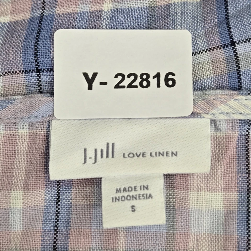 J. Jill 女式连衣裙 S 蓝色亚麻马德拉斯格子 A 字无袖 Maxi Coastal — 第 2/4 张图片