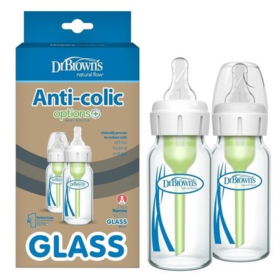 Dr. Brown'S Anti-Colic Options+ Narrow Glass Baby Bottle with Level 1 Slow Flow 