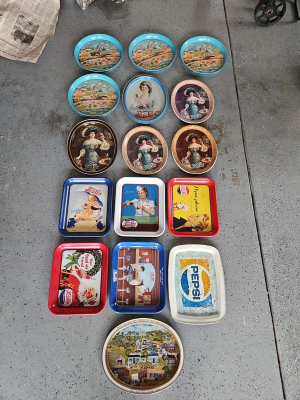Pepsi Cola Vintage Tin Trays Lot Of 16